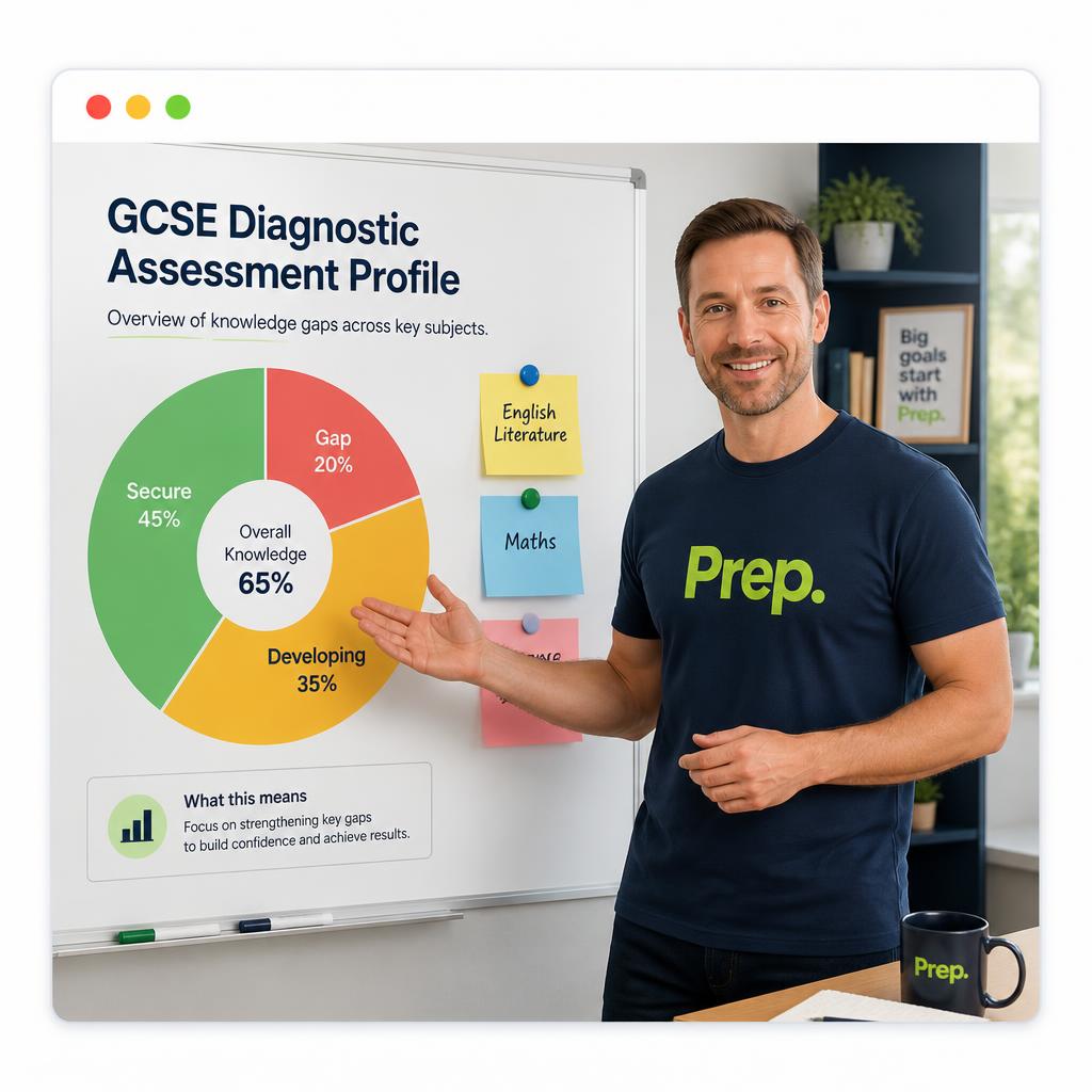 A Prep diagnostic assessment profile showing a student's knowledge gaps and strengths
