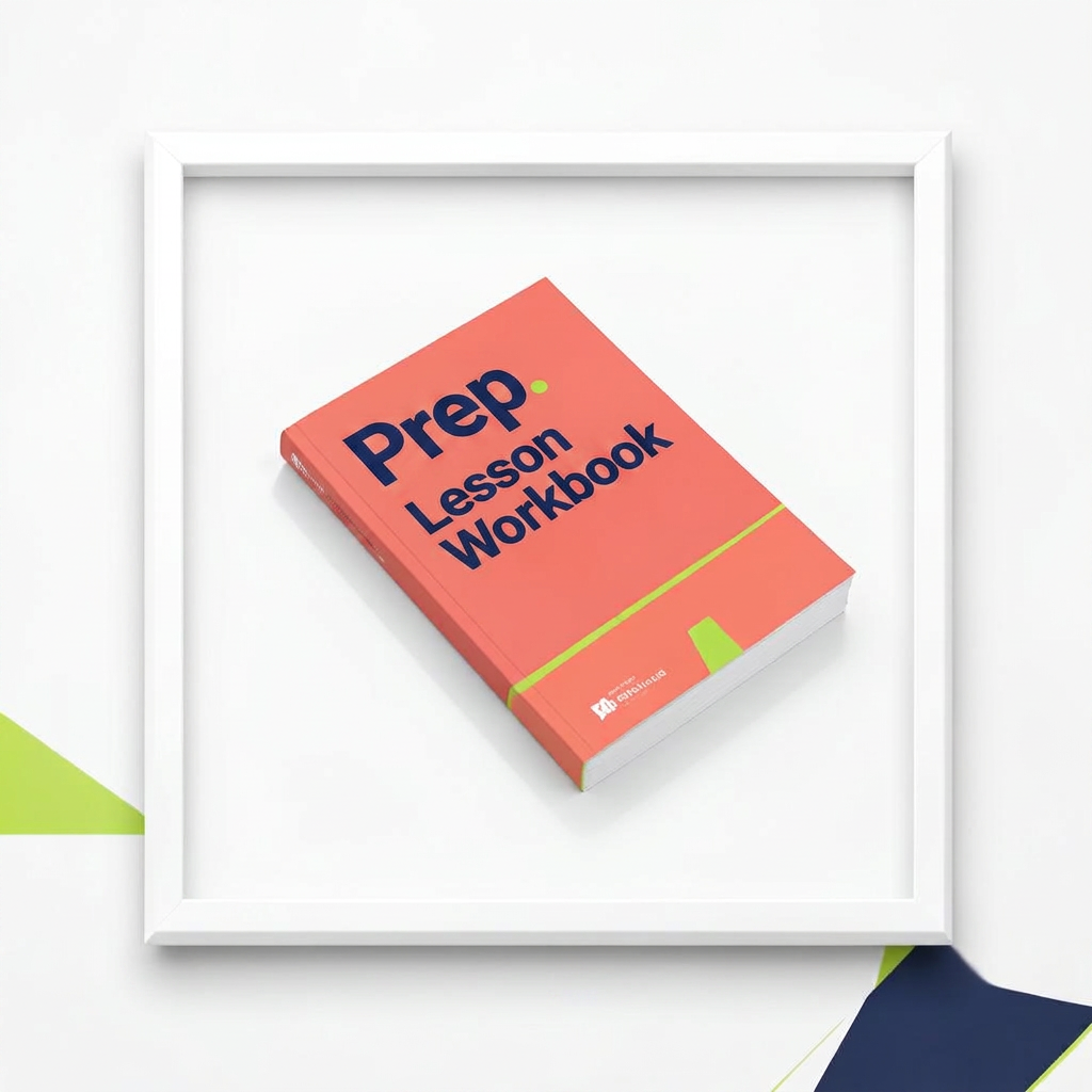 A Prep lesson workbook with a coral cover